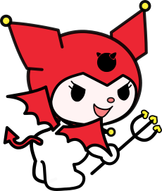 Sanrio character Kuromi but with a red hood and a little FreeBSD logo on her head
